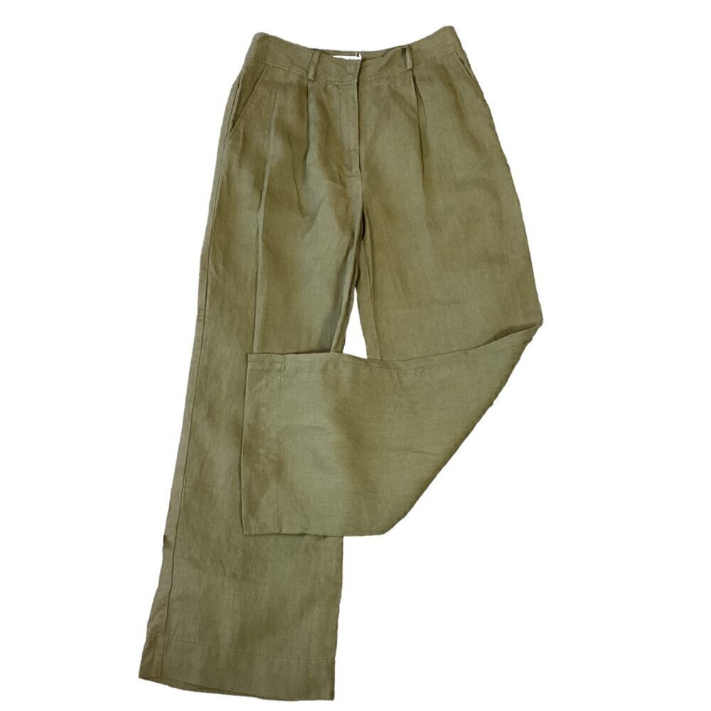 Monoprix Premium Cropped Pleated Trouser Pant FR Sz 36/US 4-6 Khaki Olive 298H - Picture 4 of 7